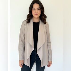 Lane Bryant Faux Leather Jacket Lightweight Open Beige Stretch Panels Sz 18 / 20